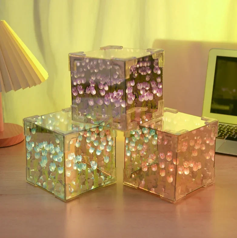 Rodaca™ Infinity Tulip Cube - Veilleuse Miroir Magique (Kit DIY)