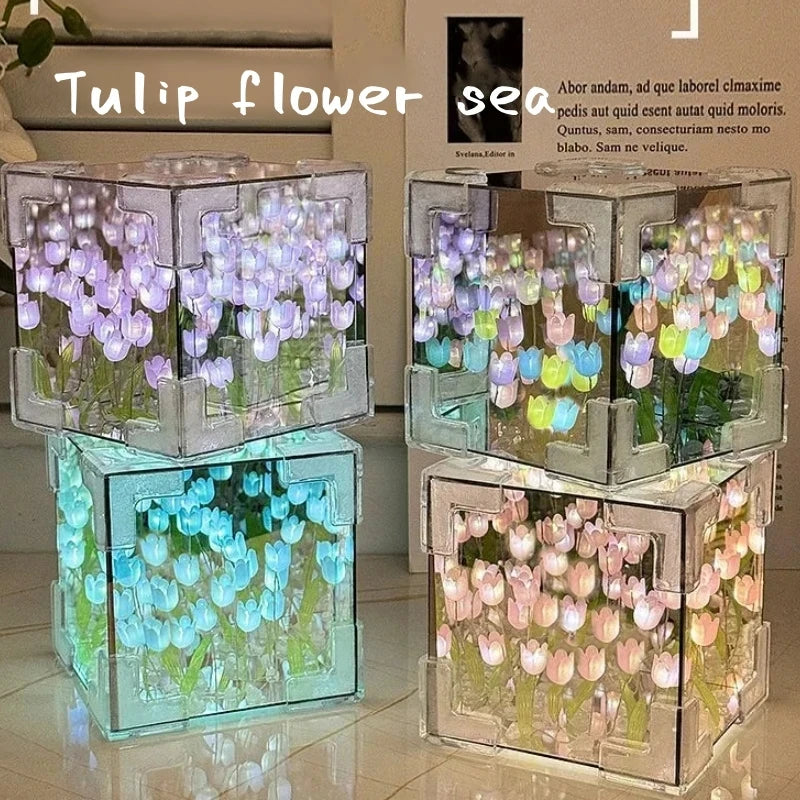 Rodaca™ Infinity Tulip Cube - Veilleuse Miroir Magique (Kit DIY)